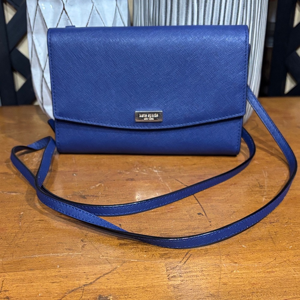 kate spade cobalt blue Saffiano Leather Crossbody Wallet